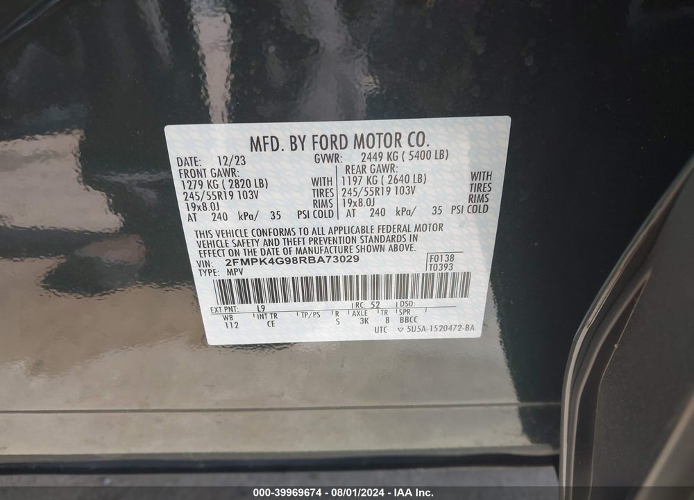 2024 FORD EDGE SE VIN: 2FMPK4G98RBA73029