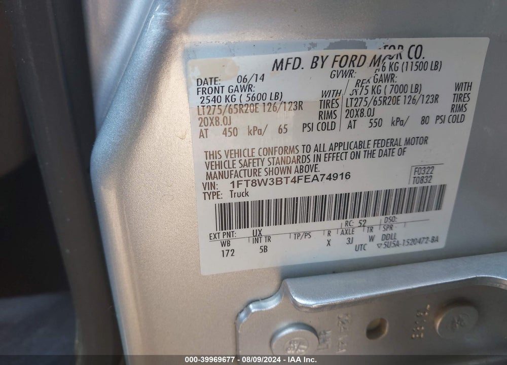 2015 FORD F-350 LARIAT VIN: 1FT8W3BT4FEA74916