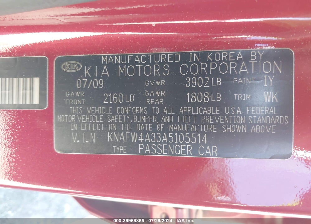 2010 KIA FORTE SX VIN: KNAFW4A33A5105514