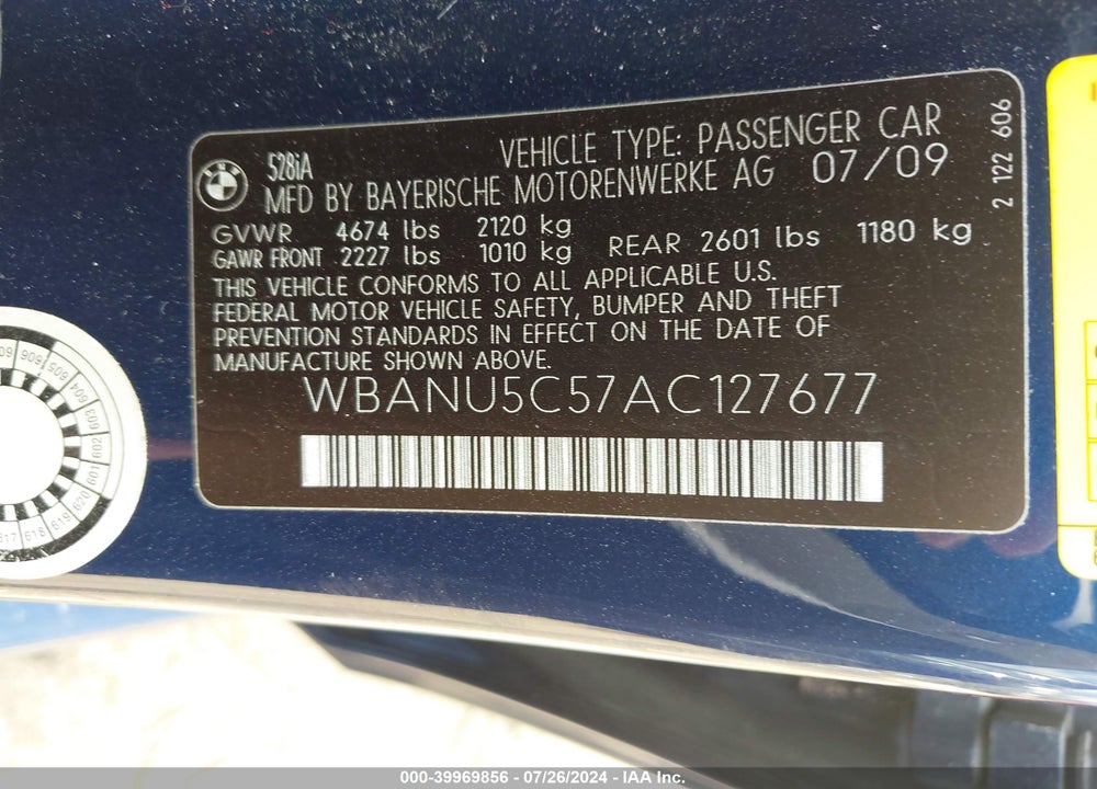 2010 BMW 528I VIN: WBANU5C57AC127677