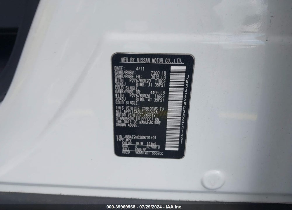 2011 INFINITI QX56 VIN: JN8AZ2ND3B9701491