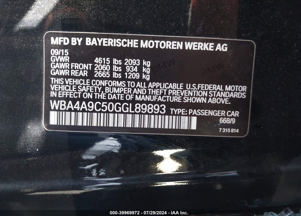 2016 BMW 428I GRAN COUPE VIN: WBA4A9C50GGL89893