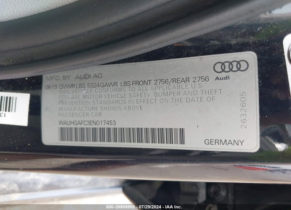 2014 AUDI A6 3.0T PREMIUM PLUS VIN: WAUHGAFC3EN017453