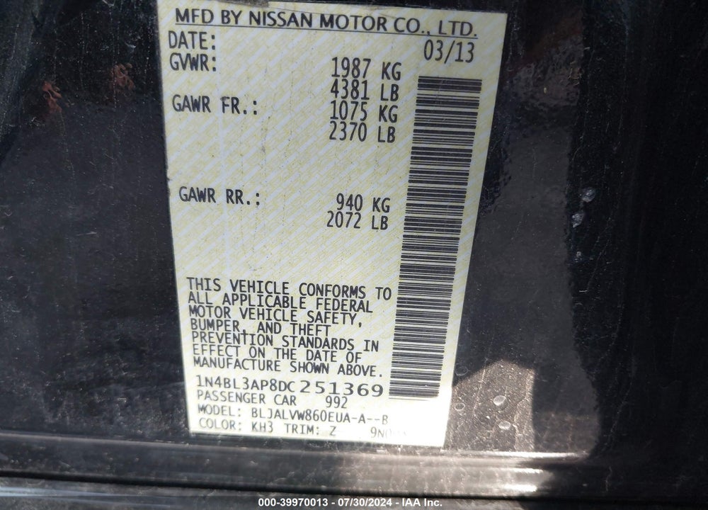 2013 NISSAN ALTIMA 3.5 SL VIN: 1N4BL3AP8DC251369
