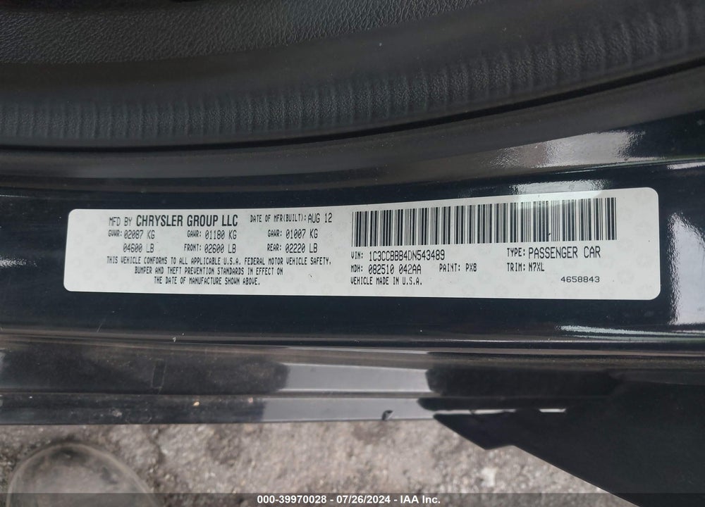 2013 CHRYSLER 200 TOURING VIN: 1C3CCBBB4DN543489