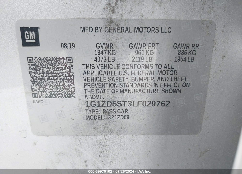 2020 CHEVROLET MALIBU FWD LT VIN: 1G1ZD5ST3LF029762