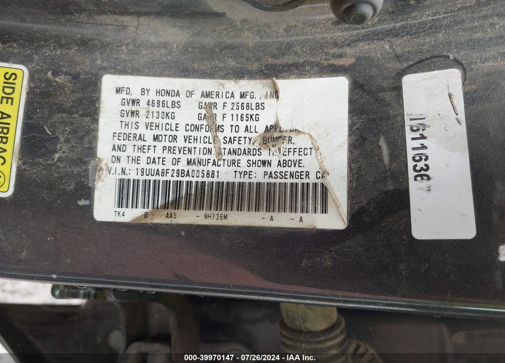 2011 ACURA TL 3.5 VIN: 19UUA8F29BA005881