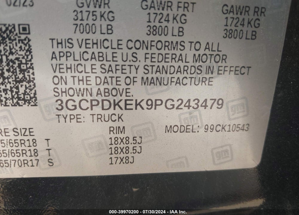 2023 CHEVROLET SILVERADO 1500 4WD SHORT BED LT WITH 2FL VIN: 3GCPDKEK9PG243479