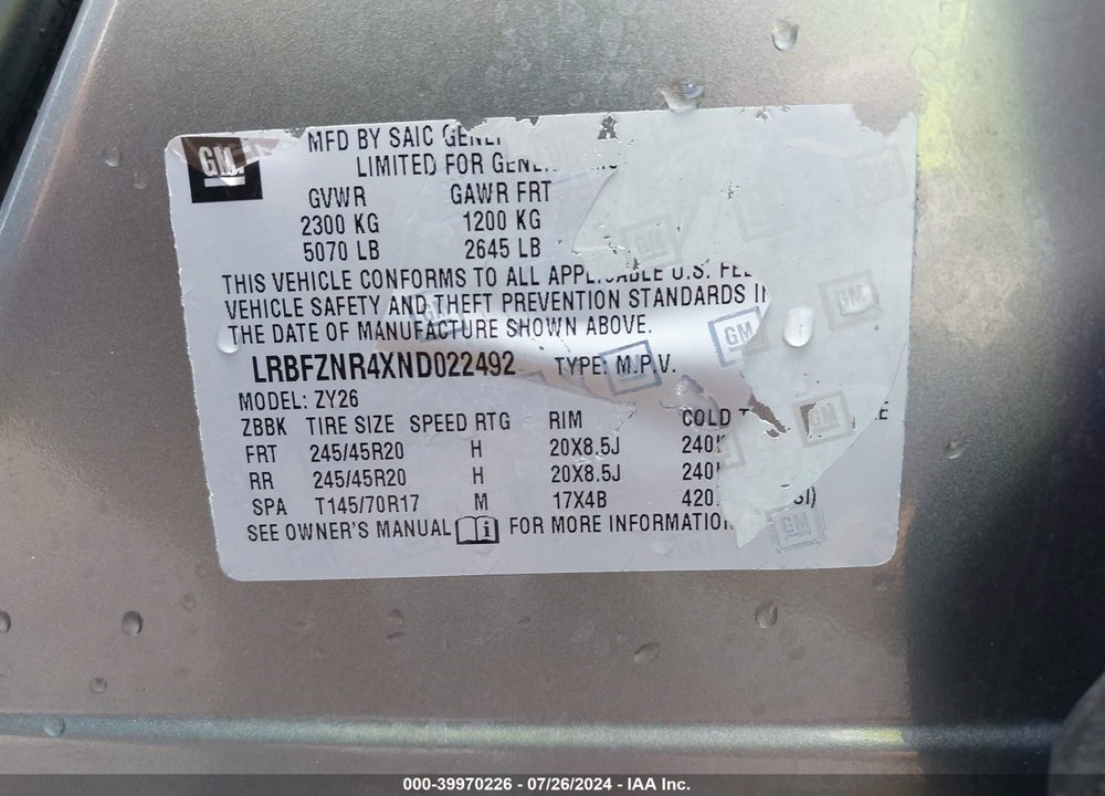 2022 BUICK ENVISION FWD ESSENCE VIN: LRBFZNR4XND022492