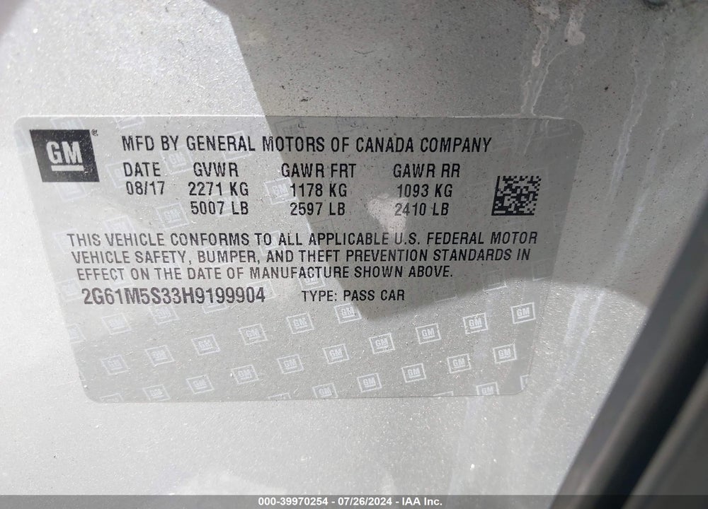 2017 CADILLAC XTS LUXURY VIN: 2G61M5S33H9199904