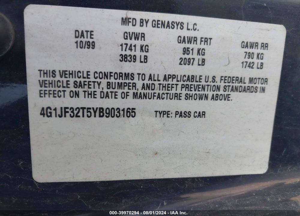 2000 CHEVROLET CAVALIER Z24 VIN: 4G1JF32T5YB903165