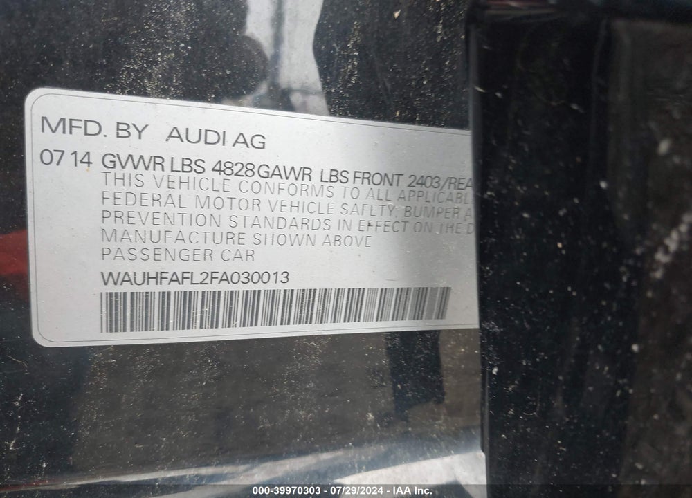 2015 AUDI A4 2.0T PREMIUM VIN: WAUHFAFL2FA030013