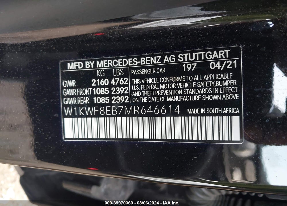2021 MERCEDES-BENZ C 300 4MATIC VIN: W1KWF8EB7MR646614