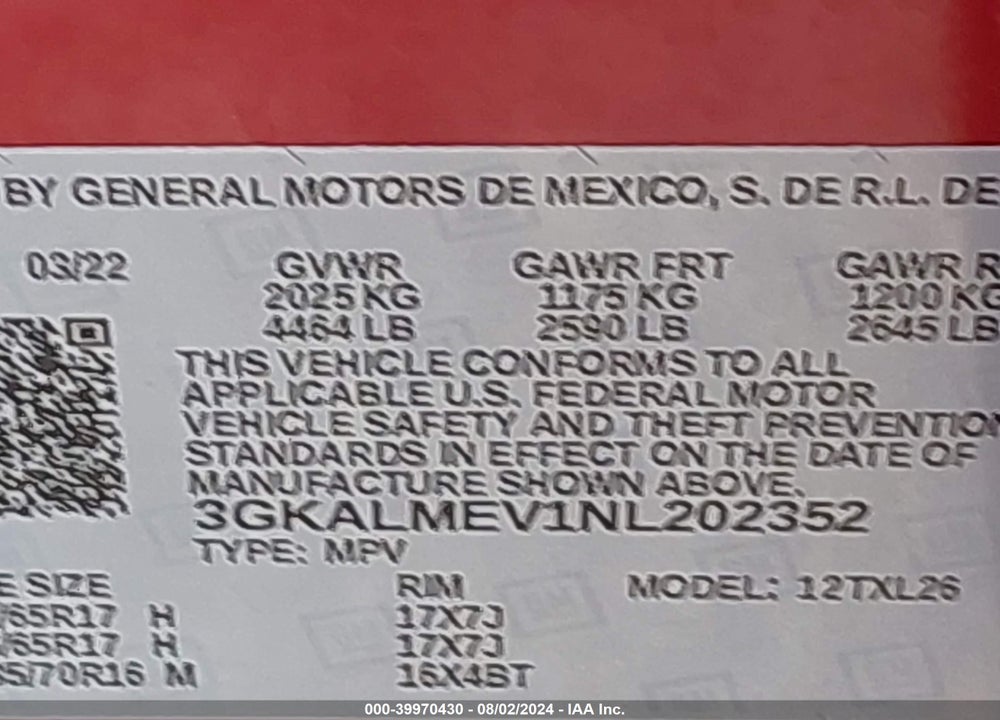 2022 GMC TERRAIN FWD SLE VIN: 3GKALMEV1NL202352