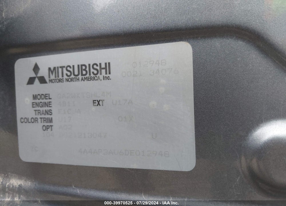 2013 MITSUBISHI OUTLANDER SPORT ES VIN: 4A4AP3AU6DE012948