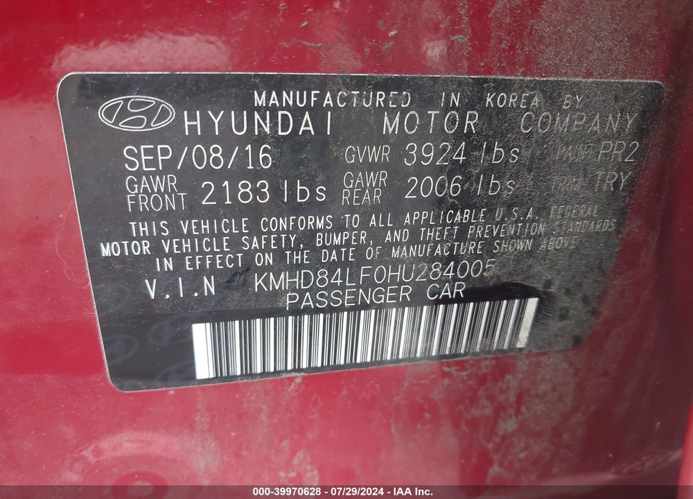2017 HYUNDAI ELANTRA LIMITED VIN: KMHD84LF0HU284005