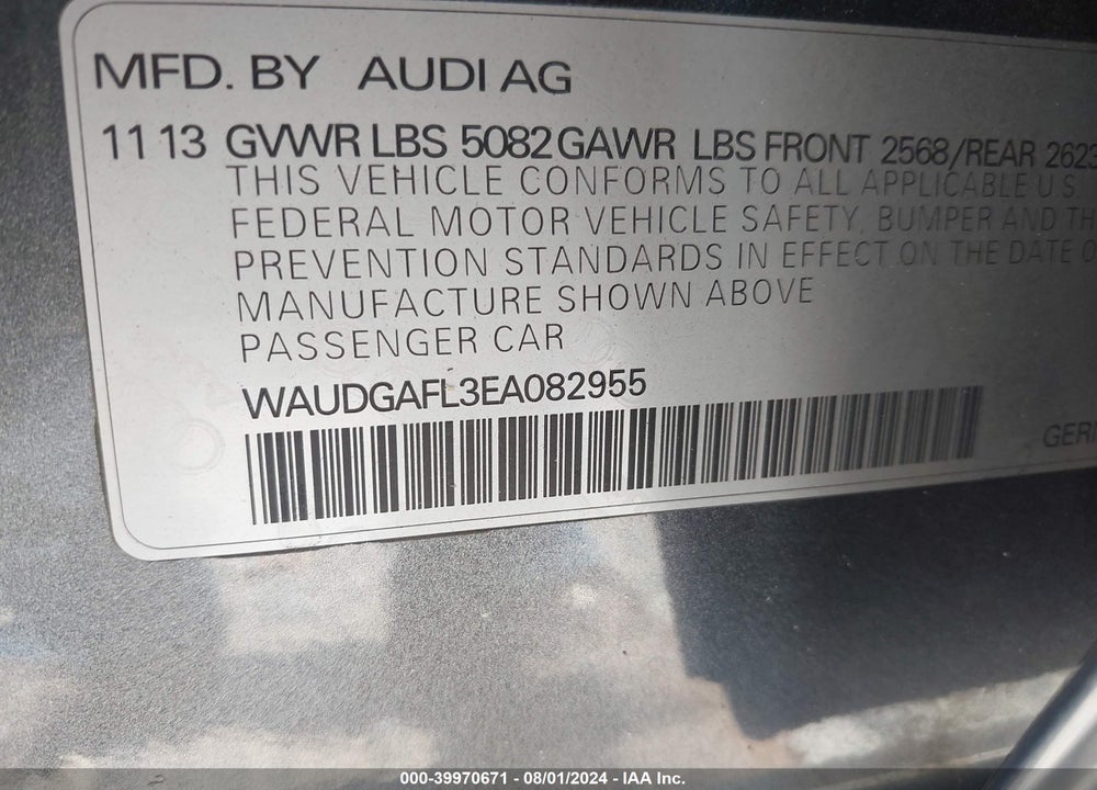 2014 AUDI S4 3.0T PREMIUM PLUS VIN: WAUDGAFL3EA082955