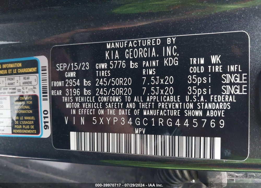 2024 KIA TELLURIDE EX VIN: 5XYP34GC1RG445769