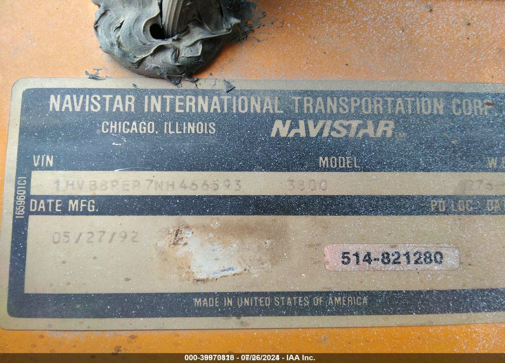 1992 INTERNATIONAL 3000 3800 VIN: 1HVBBPEP7NH466593