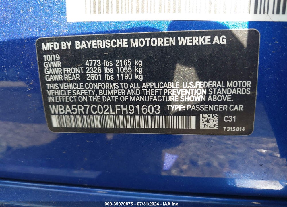 2020 BMW 330I XDRIVE VIN: WBA5R7C02LFH91603