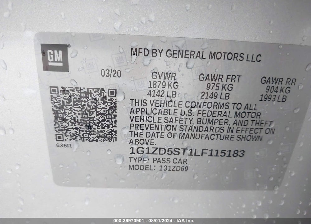 2020 CHEVROLET MALIBU FWD LT VIN: 1G1ZD5ST1LF115183