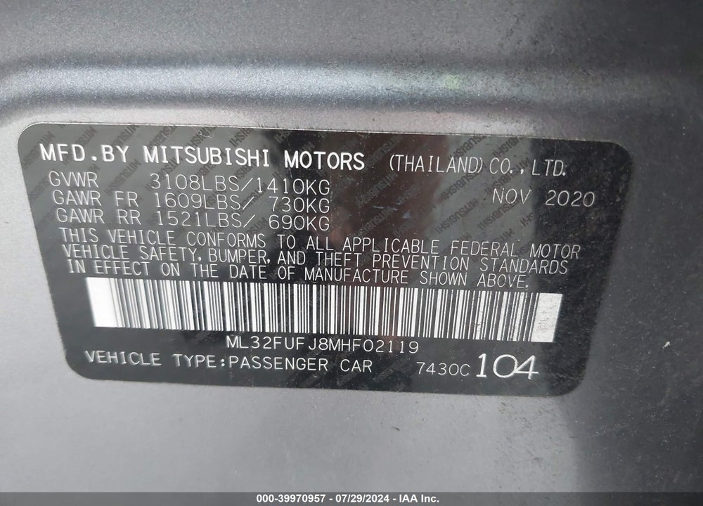 2021 MITSUBISHI MIRAGE G4 CARBONITE EDITION/ES/LE VIN: ML32FUFJ8MHF02119