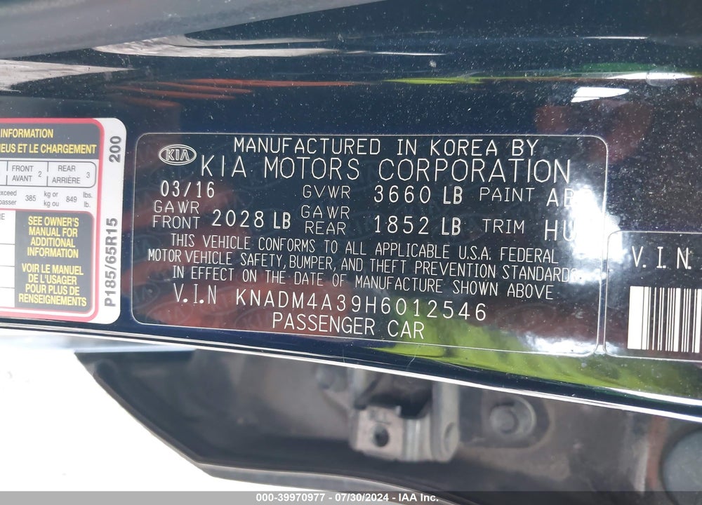2017 KIA RIO LX VIN: KNADM4A39H6012546