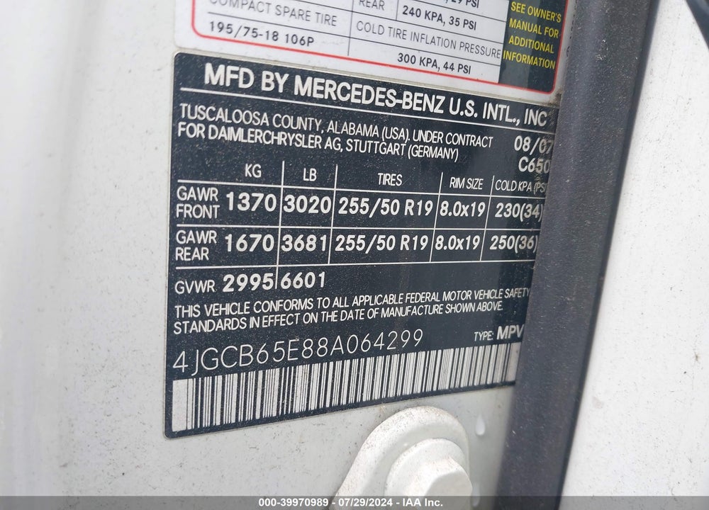 2008 MERCEDES-BENZ R 350 4MATIC VIN: 4JGCB65E88A064299