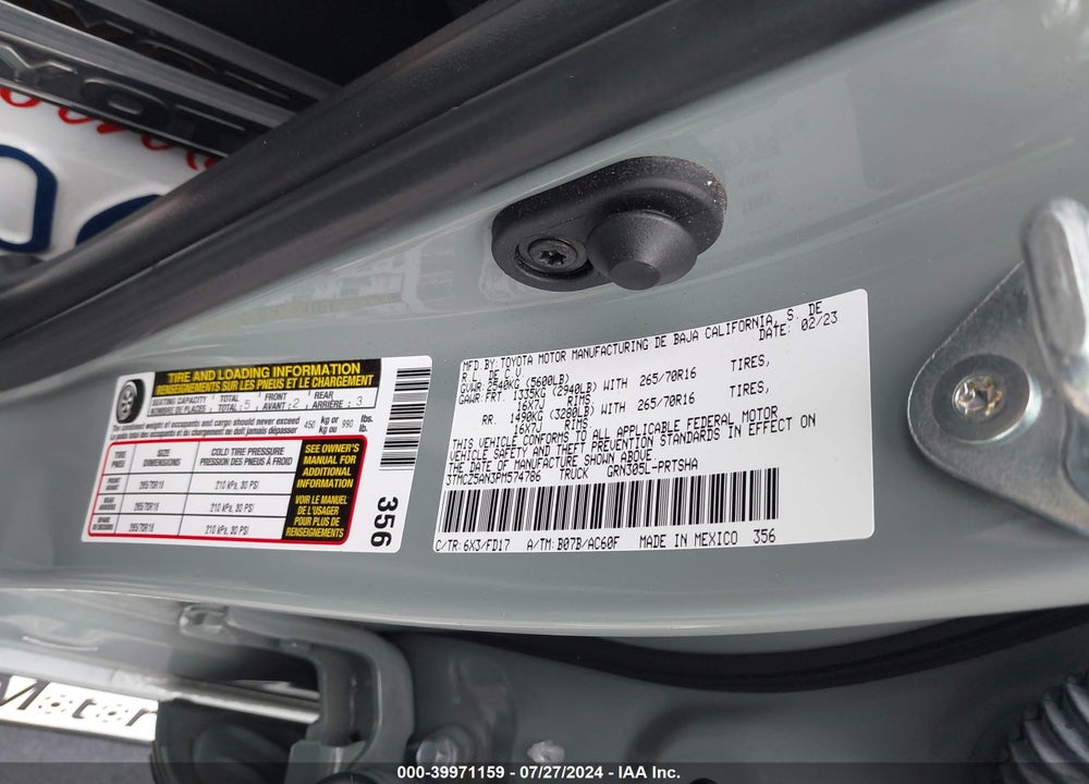 2023 TOYOTA TACOMA TRD OFF ROAD VIN: 3TMCZ5AN3PM574786