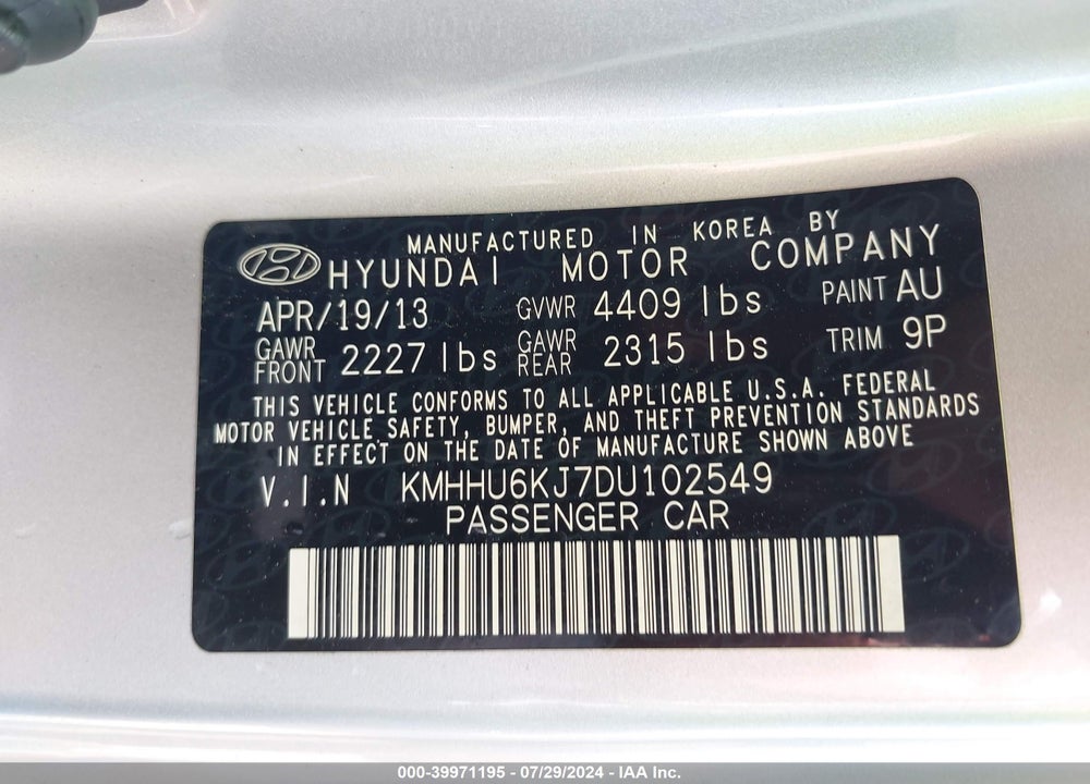 2013 HYUNDAI GENESIS 3.8 GRAND TOURING VIN: KMHHU6KJ7DU102549