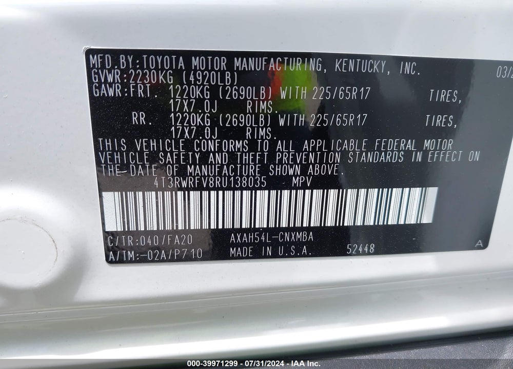 2024 TOYOTA RAV4 HYBRID XLE VIN: 4T3RWRFV8RU138035