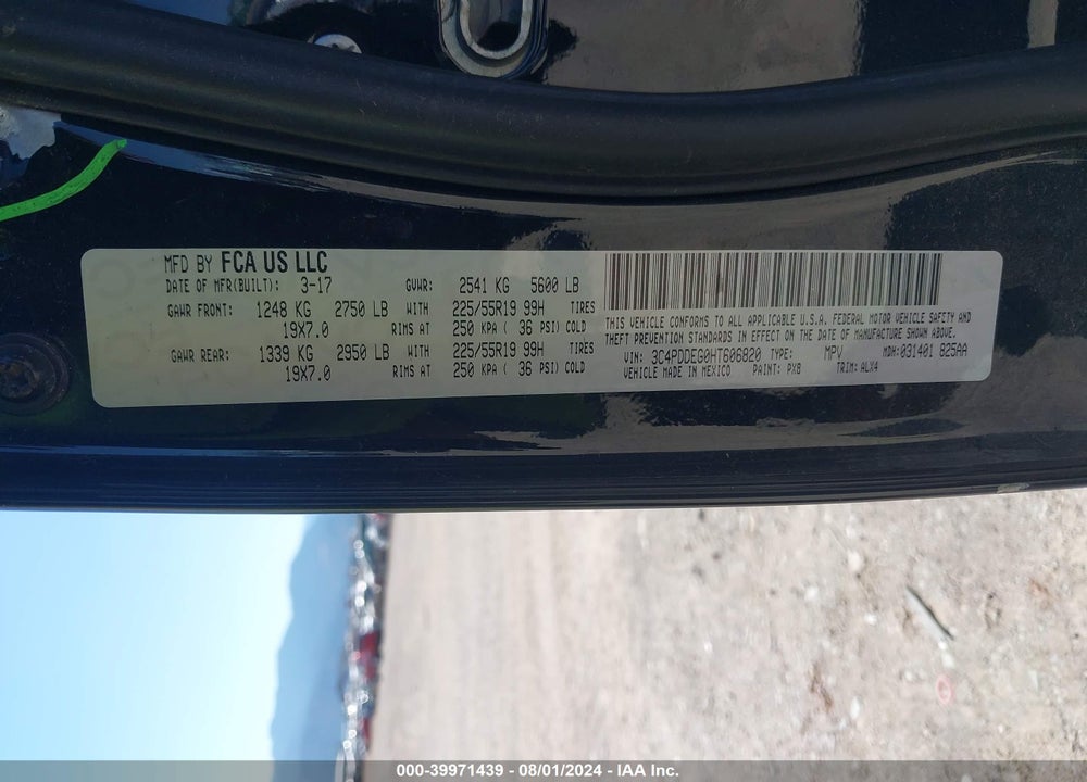 2017 DODGE JOURNEY GT AWD VIN: 3C4PDDEG0HT606820