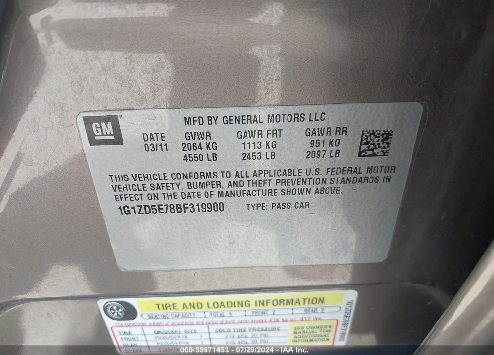 2011 CHEVROLET MALIBU 2LT VIN: 1G1ZD5E78BF319900