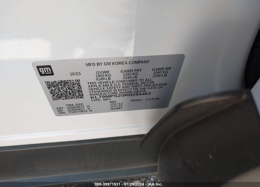 2024 CHEVROLET TRAILBLAZER FWD LT VIN: KL79MPS20RB094463