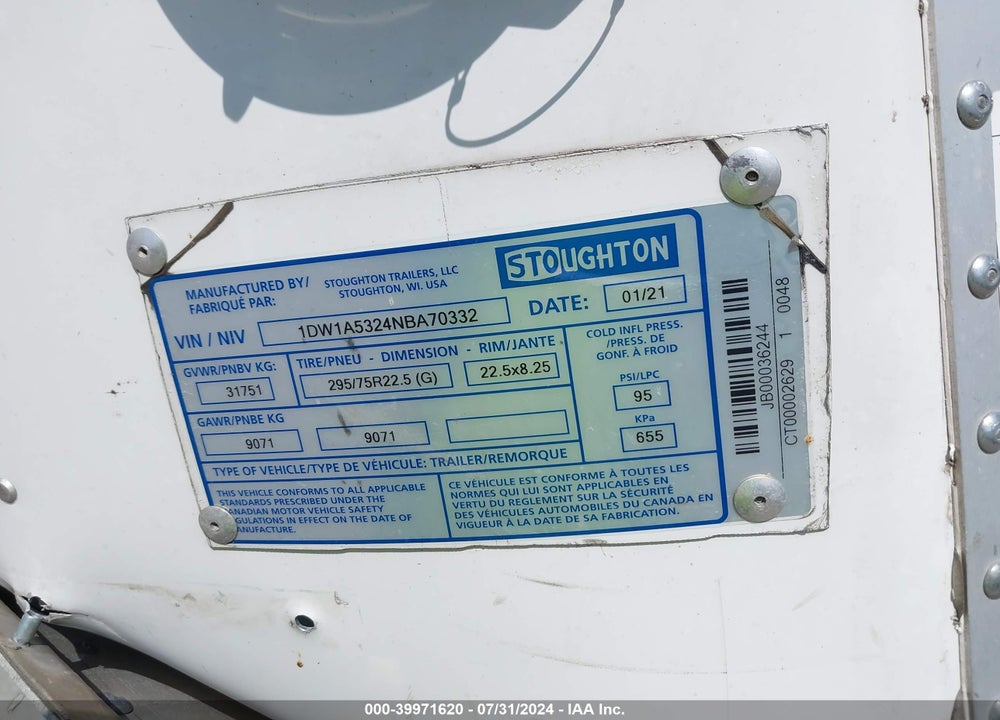2022 STOUGHTON TRAILERS INC --- VIN: 1DW1A5324NBA70332
