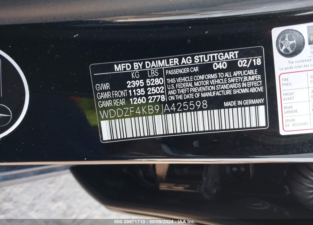 2018 MERCEDES-BENZ E 300 4MATIC VIN: WDDZF4KB9JA425598