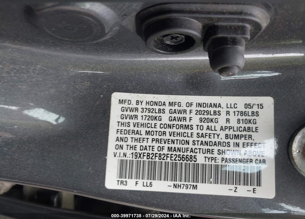 2015 HONDA CIVIC EX VIN: 19XFB2F82FE256685
