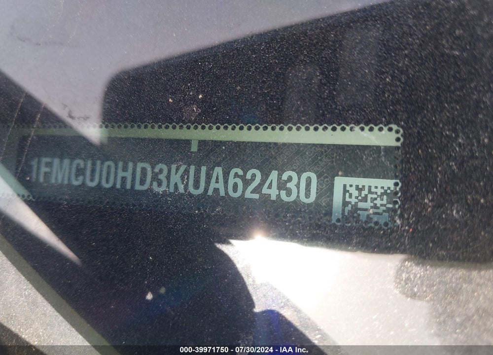 2019 FORD ESCAPE SEL VIN: 1FMCU0HD3KUA62430
