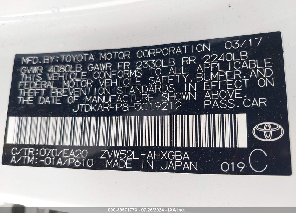 2017 TOYOTA PRIUS PRIME PREMIUM VIN: JTDKARFP8H3019212