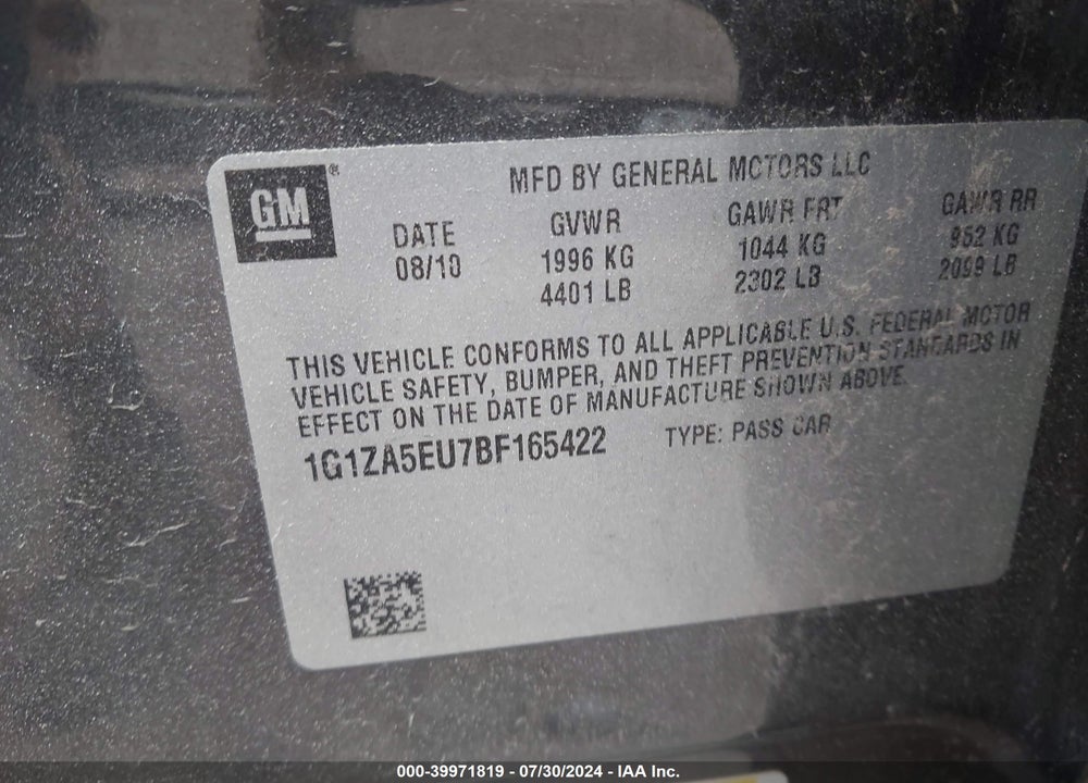 2011 CHEVROLET MALIBU LS VIN: 1G1ZA5EU7BF165422