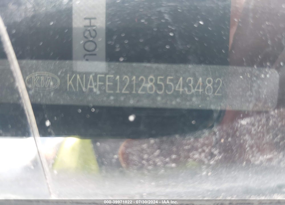 2008 KIA SPECTRA EX VIN: KNAFE121285543482