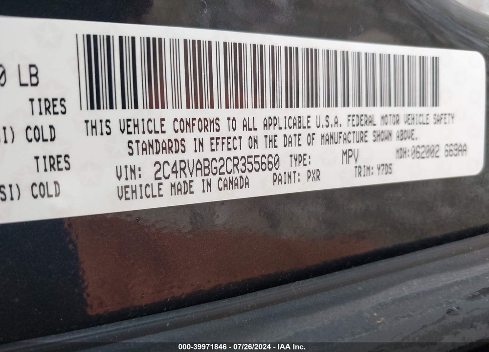 2012 VOLKSWAGEN ROUTAN SE VIN: 2C4RVABG2CR355660