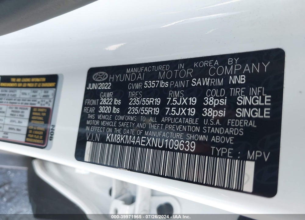 2022 HYUNDAI IONIQ 5 SE VIN: KM8KM4AEXNU109639