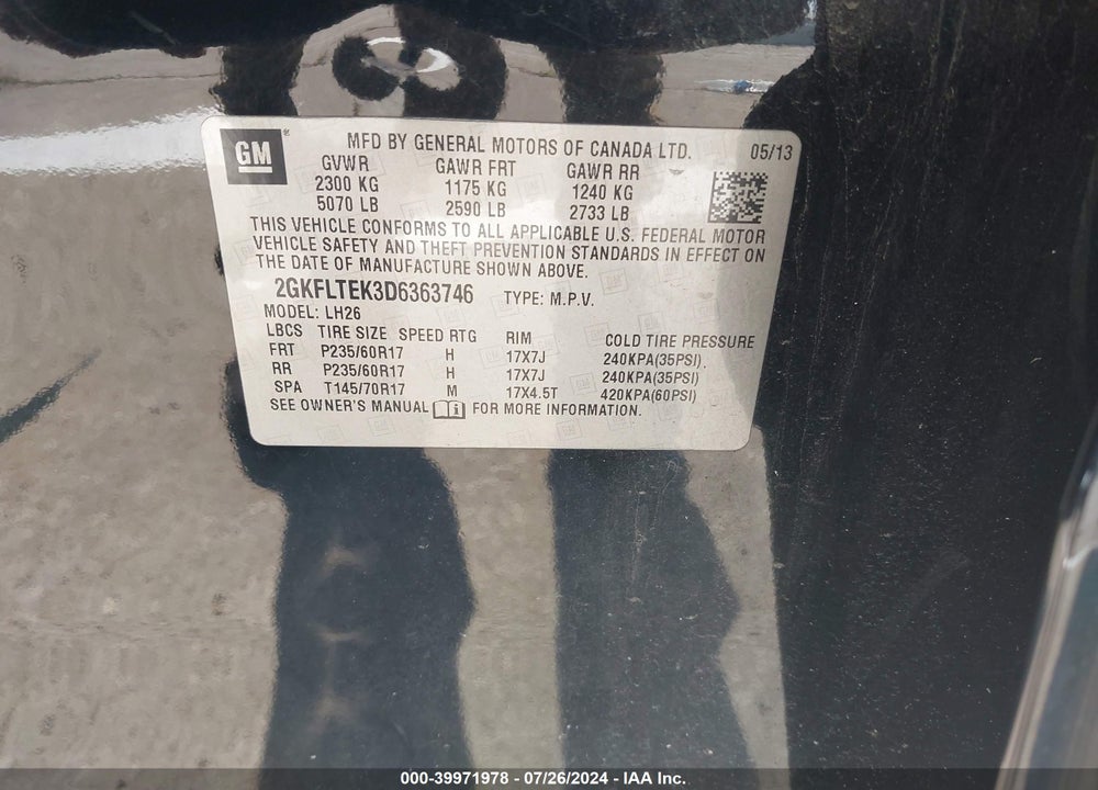 2013 GMC TERRAIN SLE-2 VIN: 2GKFLTEK3D6363746