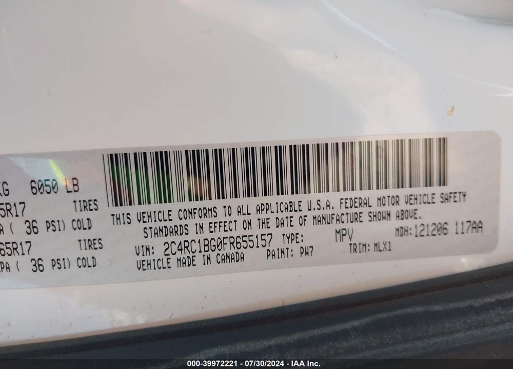 2015 CHRYSLER TOWN & COUNTRY TOURING VIN: 2C4RC1BG0FR655157