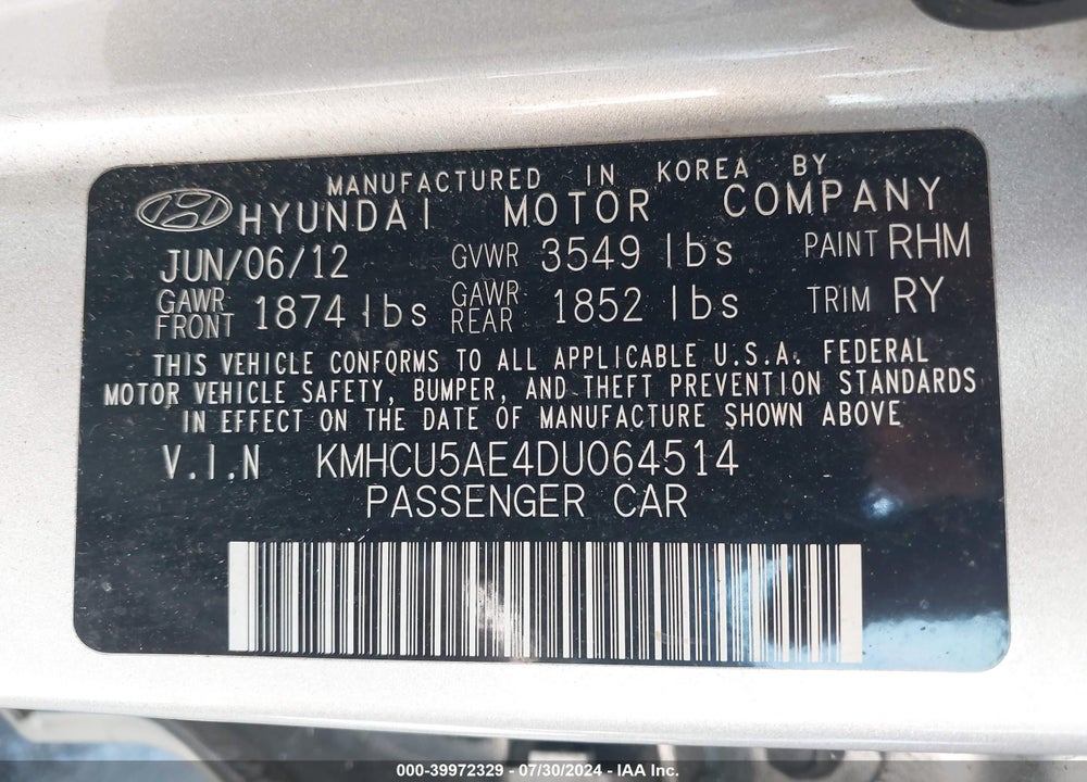 2013 HYUNDAI ACCENT SE VIN: KMHCU5AE4DU064514
