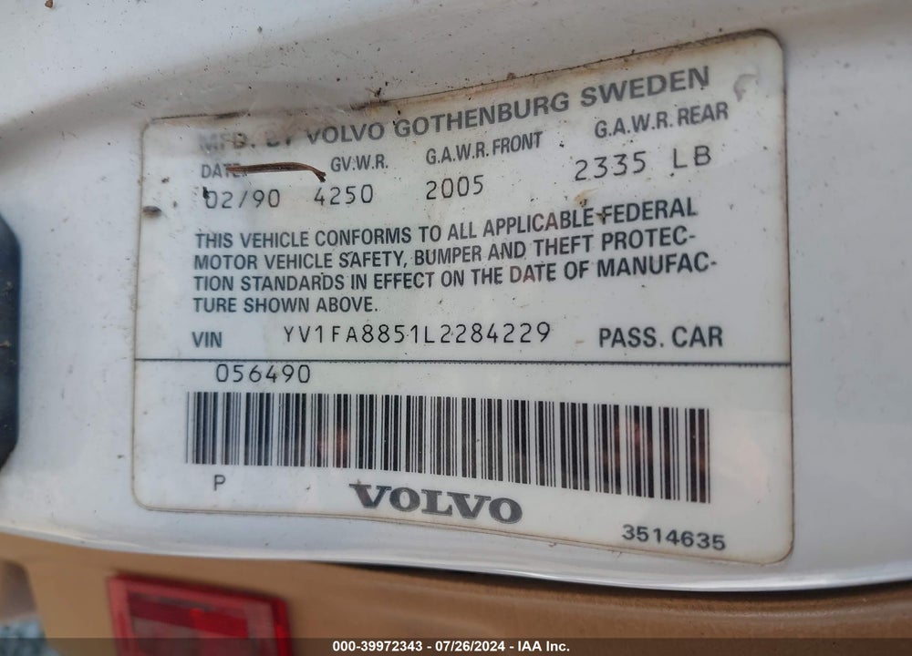 1990 VOLVO 740 GL VIN: YV1FA8851L2284229