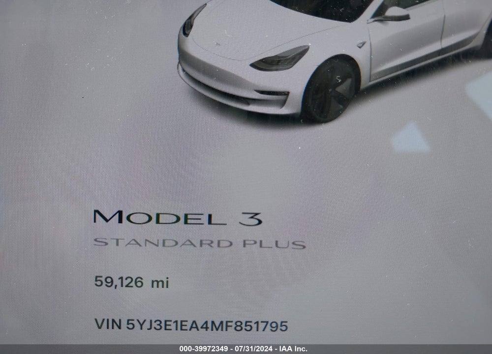 2021 TESLA MODEL 3 STANDARD RANGE PLUS REAR-WHEEL DRIVE VIN: 5YJ3E1EA4MF851795