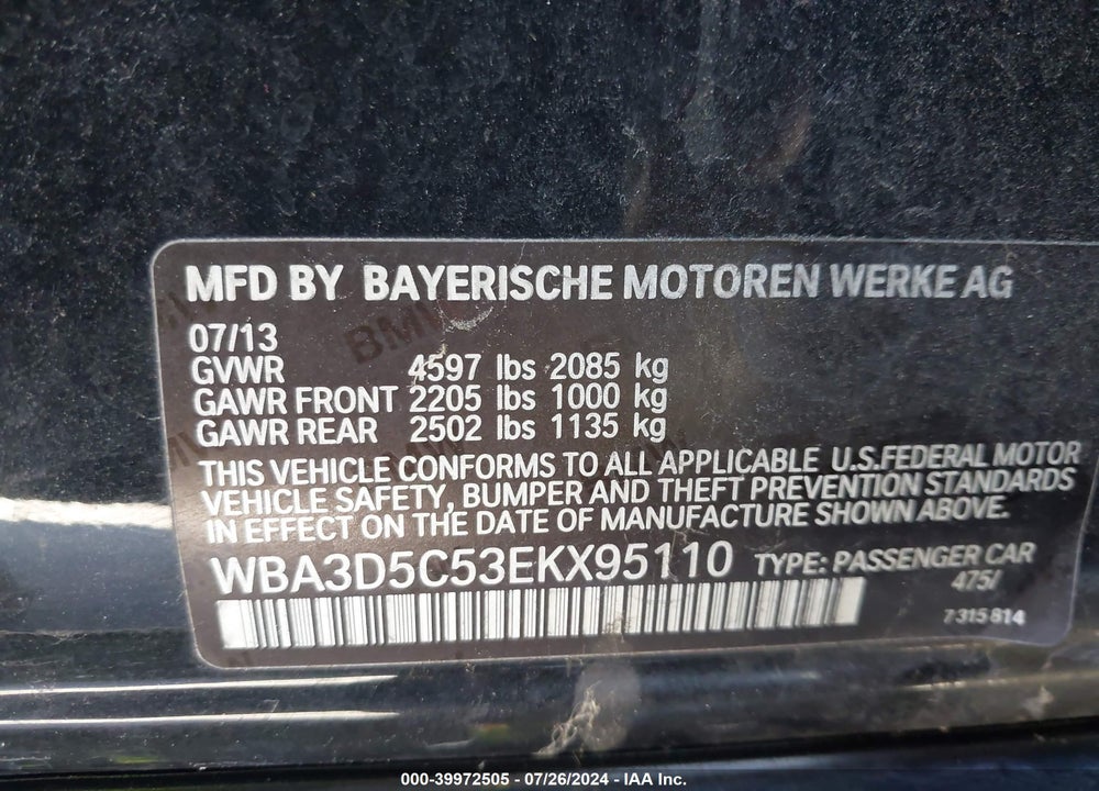2014 BMW 328D XDRIVE VIN: WBA3D5C53EKX95110