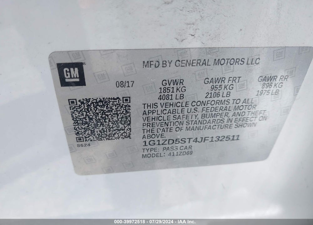 2018 CHEVROLET MALIBU LT VIN: 1G1ZD5ST4JF132511